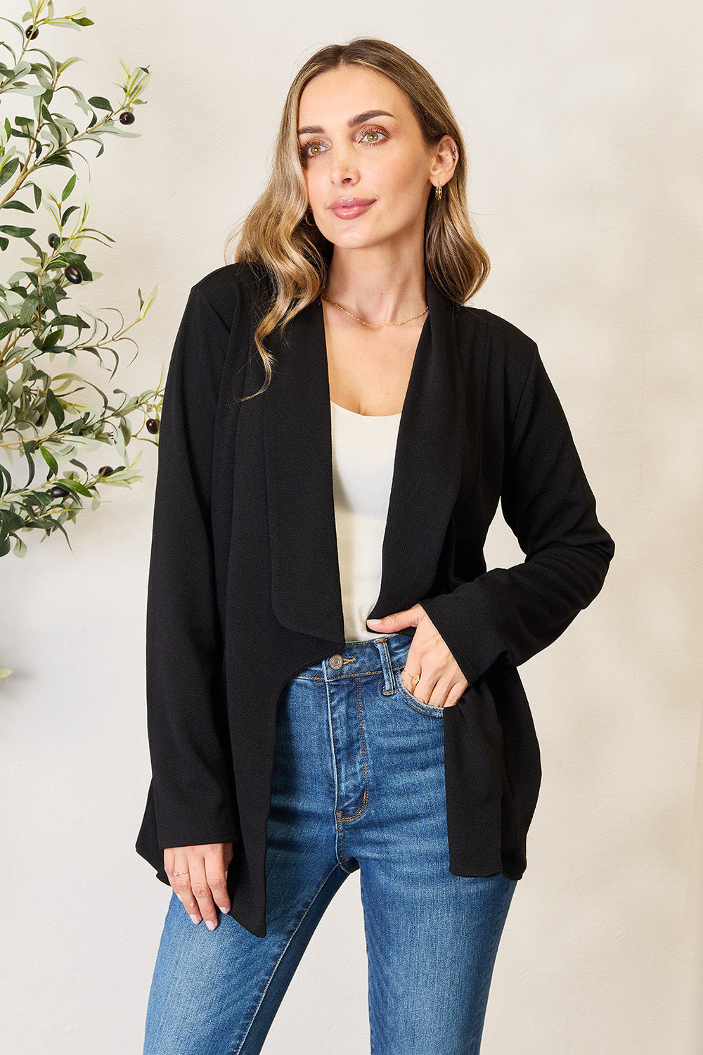 Heimish Full Size Open Front Long Sleeve Blazer - UrbanEthereal