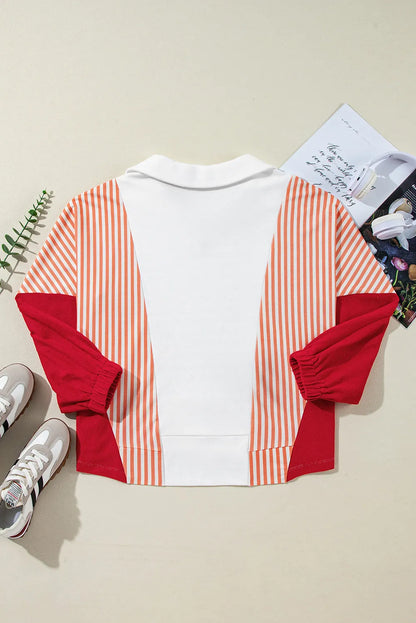 Striped Collared Neck Long Sleeve Sweatshirt