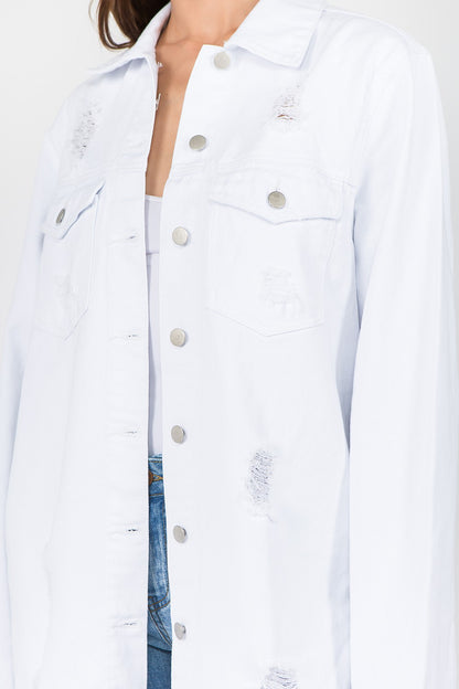 American Bazi Distressed Frayed Hem Denim Jacket - UrbanEthereal