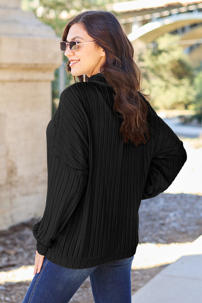 Basic Bae Full Size Ribbed Exposed Seam Mock Neck Knit Top - UrbanEthereal