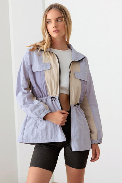 Le Lis Color Block Collared Wind Breaker Jacket - UrbanEthereal
