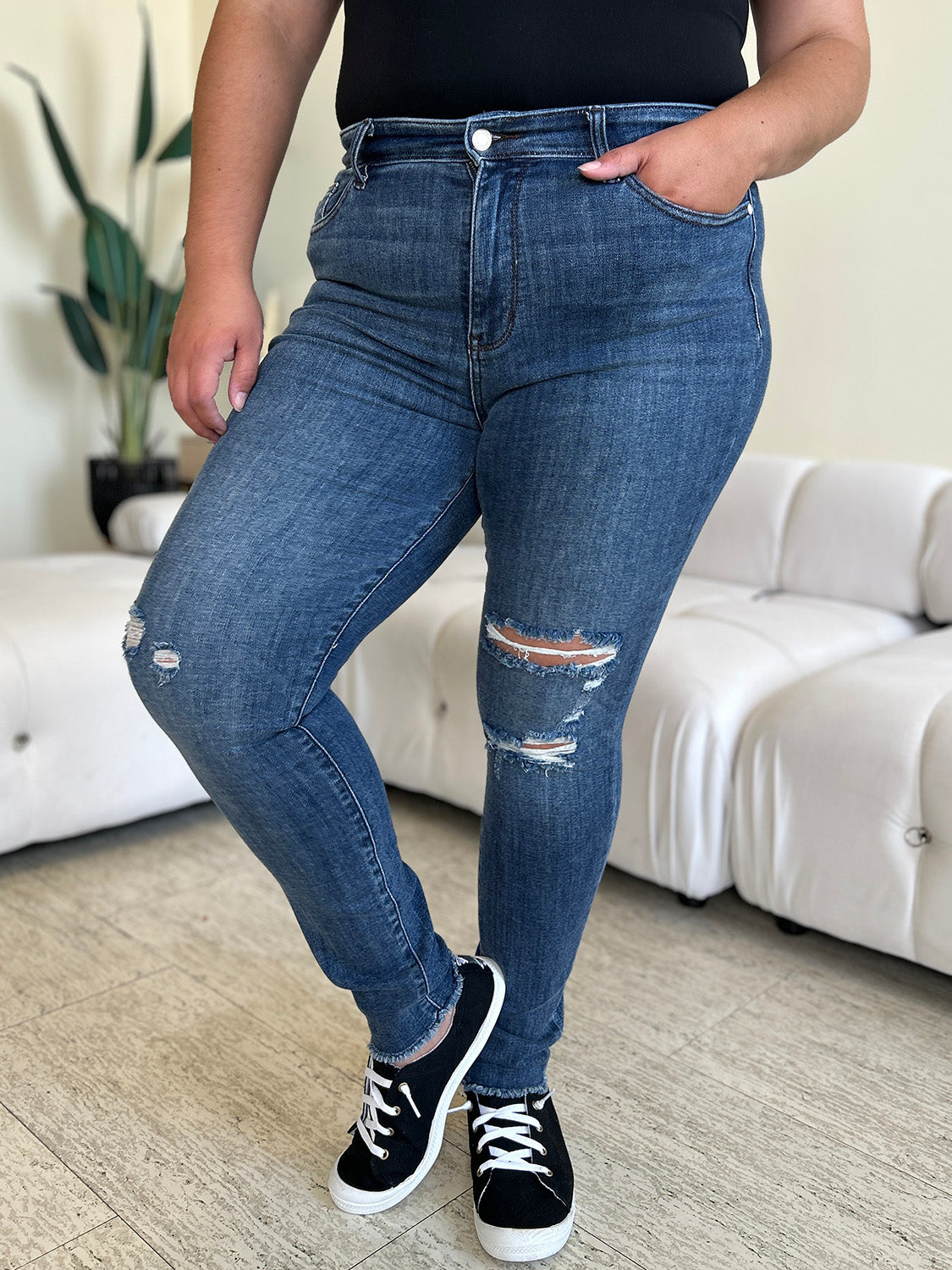 Judy Blue Full Size High Waist Distressed Skinny Jeans - UrbanEthereal