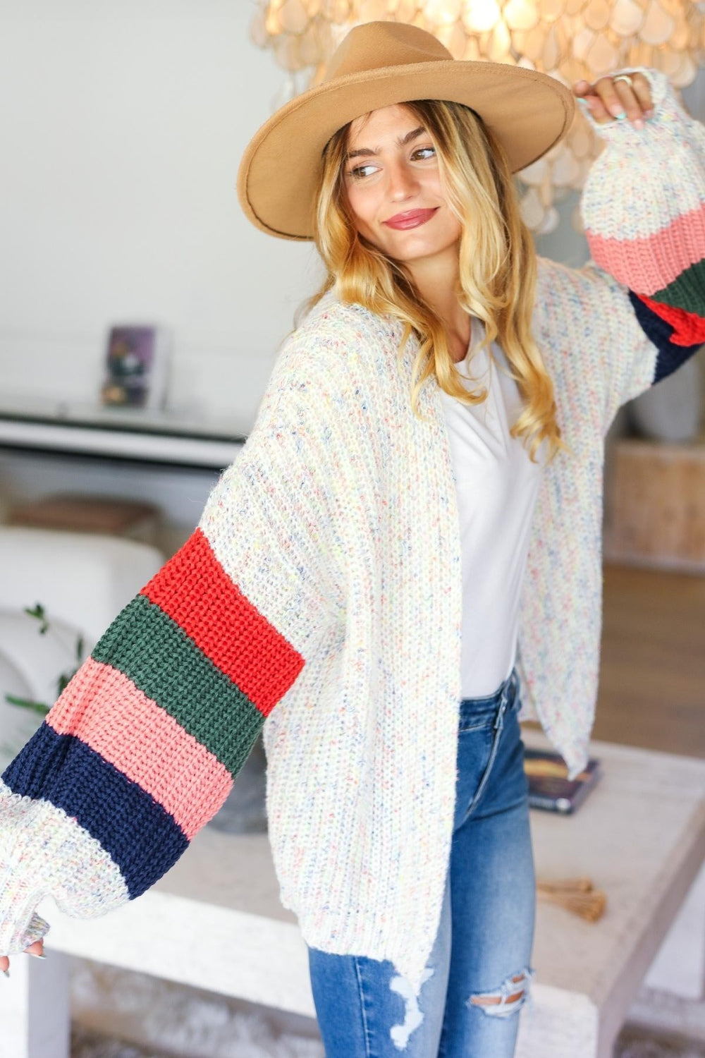 Haptics Full Size Color Block Open Front Cardigan - UrbanEthereal