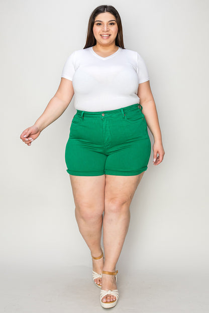 Judy Blue Full Size Tummy Control Garment Dyed Denim Shorts - UrbanEthereal