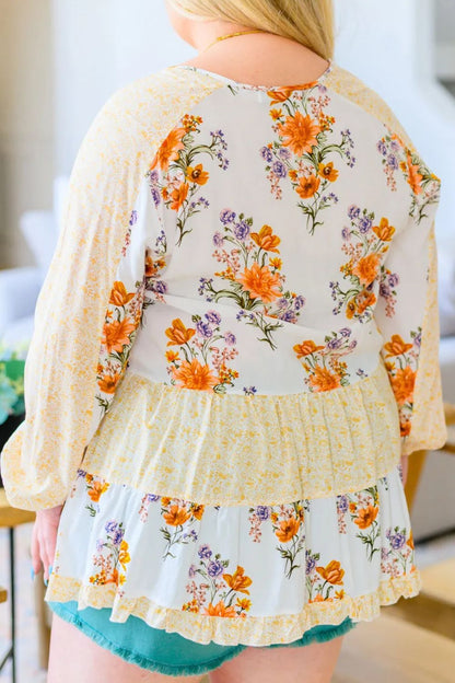 Plus Size Printed Tie Neck Long Sleeve Blouse - UrbanEthereal
