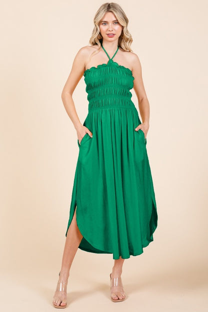 Culture Code Tie Back Shirring Dress with Pockets - UrbanEthereal