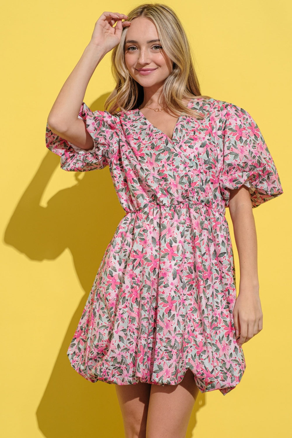 And The Why Full Size Floral Surplice Puff Sleeve Dress - UrbanEthereal
