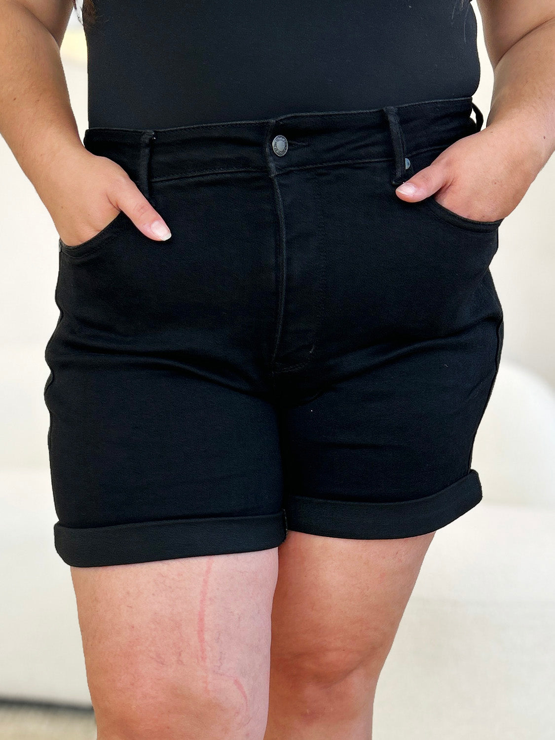 Judy Blue Full Size High Waist Tummy Control Cuffed Denim Shorts - UrbanEthereal