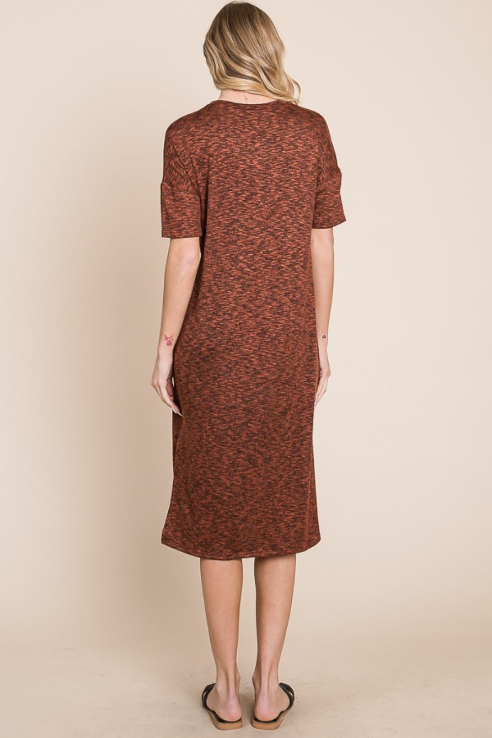 BOMBOM Round Neck Side Slit Midi Dress - UrbanEthereal