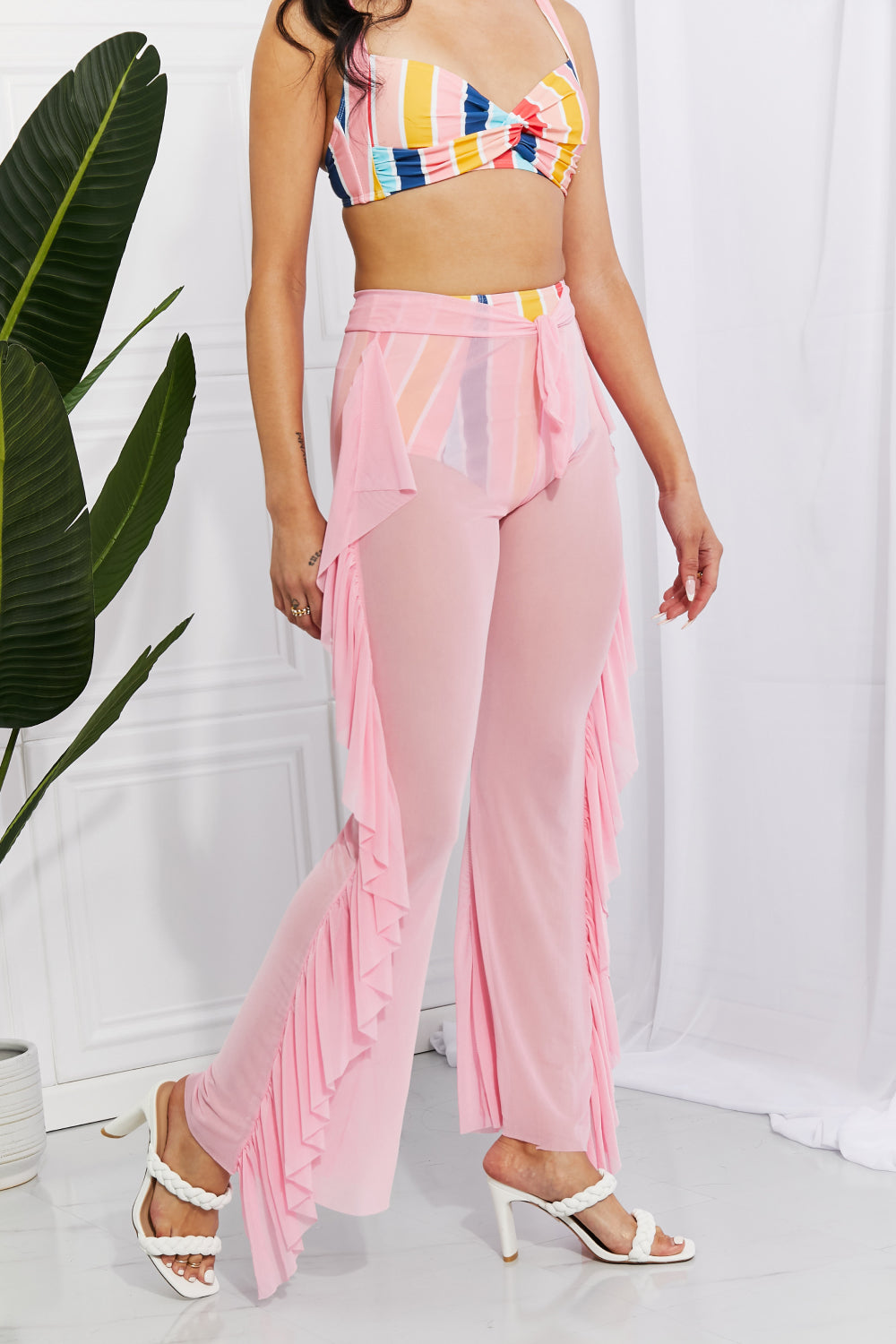 Marina West Swim Take Me To The Beach Mesh Ruffle Cover-Up Pants - UrbanEthereal
