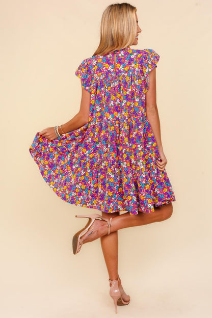 Haptics Frilled Mock Neck Ditsy Floral Dress - UrbanEthereal