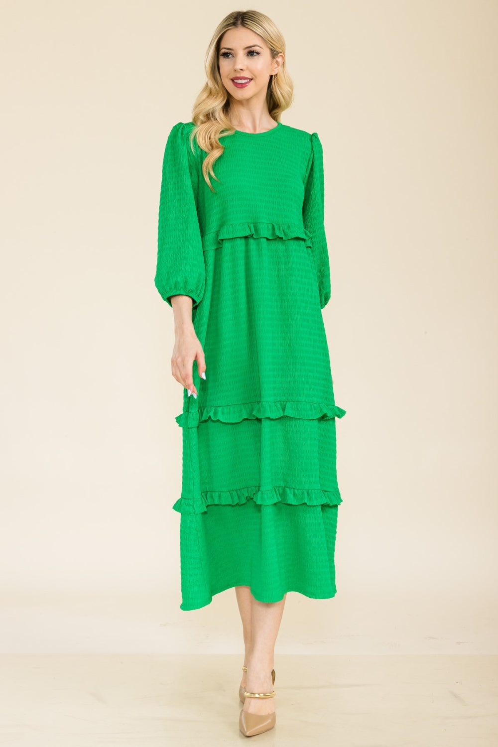 Celeste Full Size Tiered-Ruffle Midi Dress - UrbanEthereal
