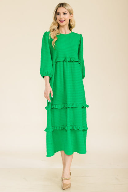 Celeste Full Size Tiered-Ruffle Midi Dress - UrbanEthereal