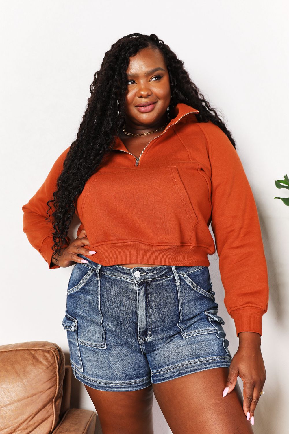 Double Take Half-Zip Long Sleeve Hoodie - UrbanEthereal