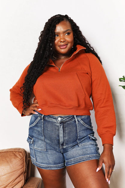 Double Take Half-Zip Long Sleeve Hoodie - UrbanEthereal