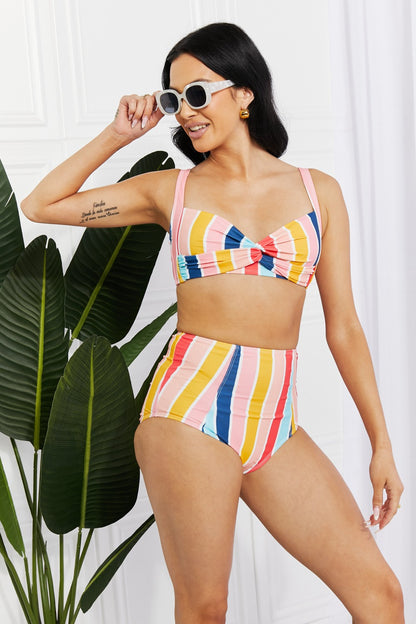 Marina West Swim Take A Dip Twist High-Rise Bikini in Stripe - UrbanEthereal