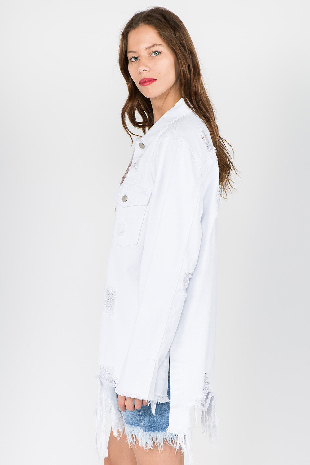 American Bazi Distressed Frayed Hem Denim Jacket - UrbanEthereal