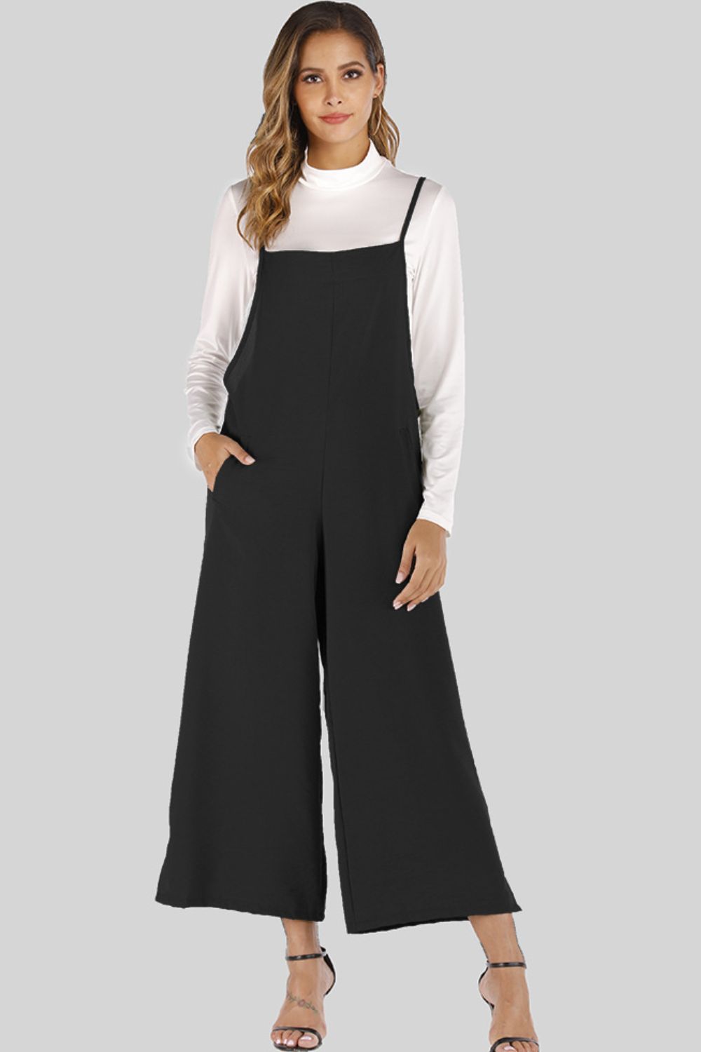 Full Size Cropped Wide Leg Overalls with Pockets