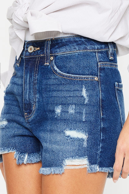 Kancan High Rise Frayed Hem Denim Shorts - UrbanEthereal