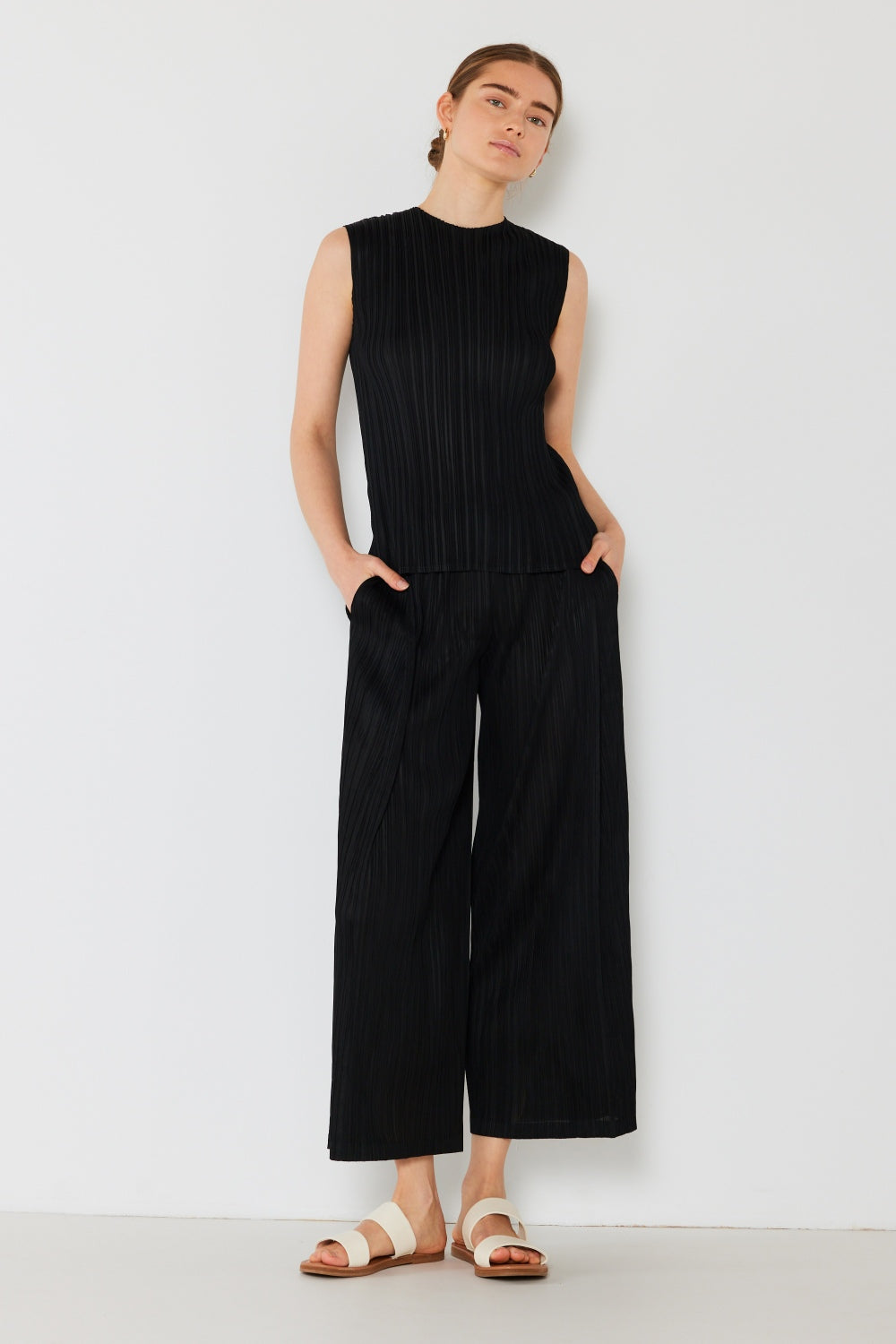 Marina West Swim Pleated Wide-Leg Pants with Side Pleat Detail - UrbanEthereal