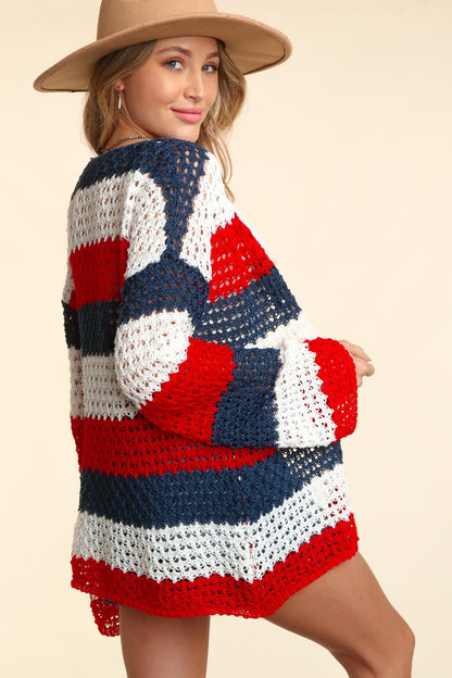 Haptics Full Size Open Front Long Sleeve Stripe Cardigan - UrbanEthereal