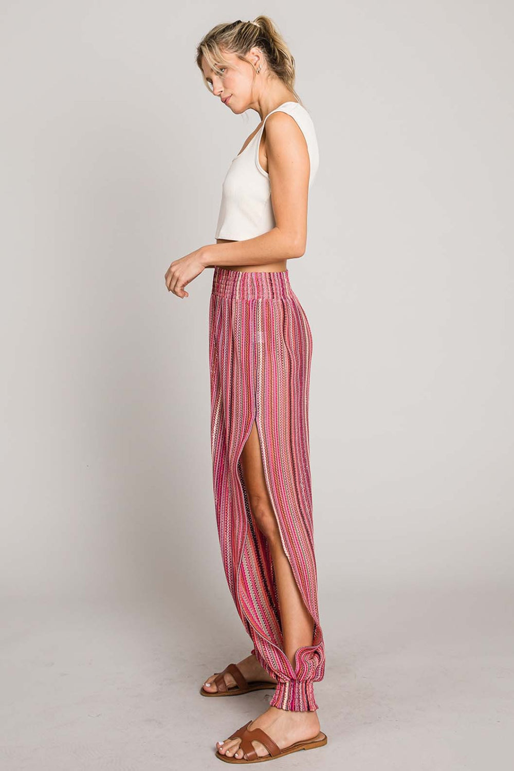 Cotton Bleu by Nu Label Striped Smocked Cover Up Pants - UrbanEthereal