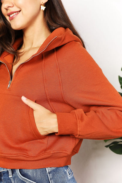 Double Take Half-Zip Long Sleeve Hoodie - UrbanEthereal