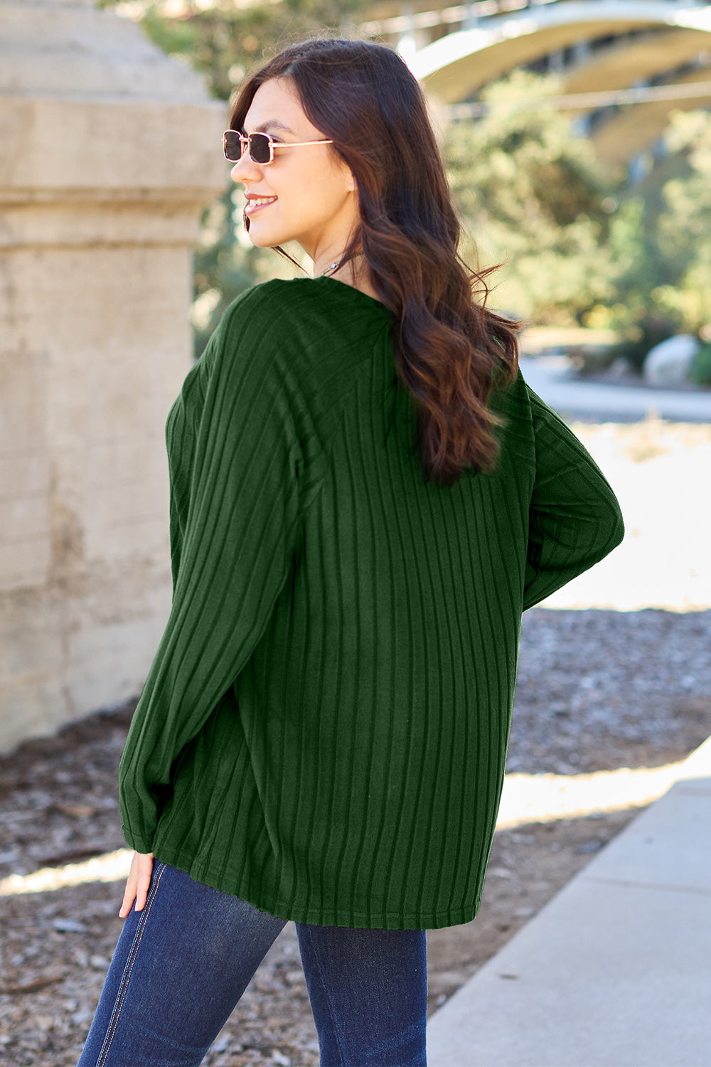Basic Bae Full Size Ribbed Round Neck Long Sleeve Knit Top - UrbanEthereal