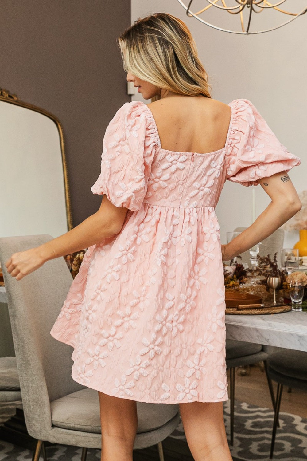 BiBi Flower Square Neck Puff Sleeve Dress - UrbanEthereal