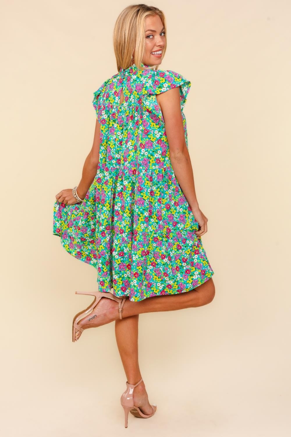 Haptics Frilled Mock Neck Ditsy Floral Dress - UrbanEthereal