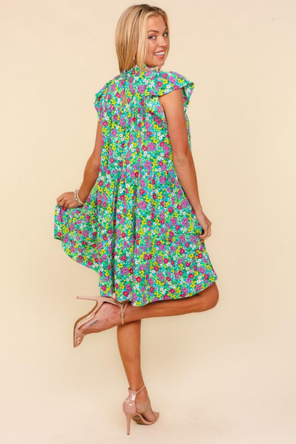 Haptics Frilled Mock Neck Ditsy Floral Dress - UrbanEthereal