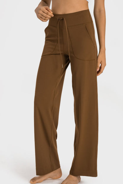 Drawstring Waist Wide Leg Sports Pants with Pockets - UrbanEthereal