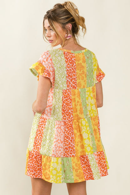 BiBi Leopard Short Sleeve Tiered Dress - UrbanEthereal