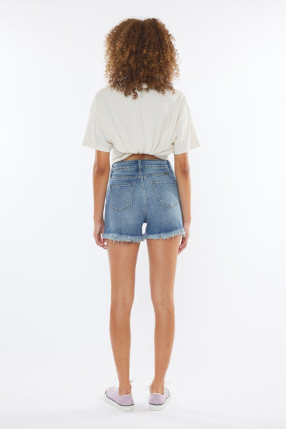 Kancan High Rise Frayed Hem Denim Shorts - UrbanEthereal