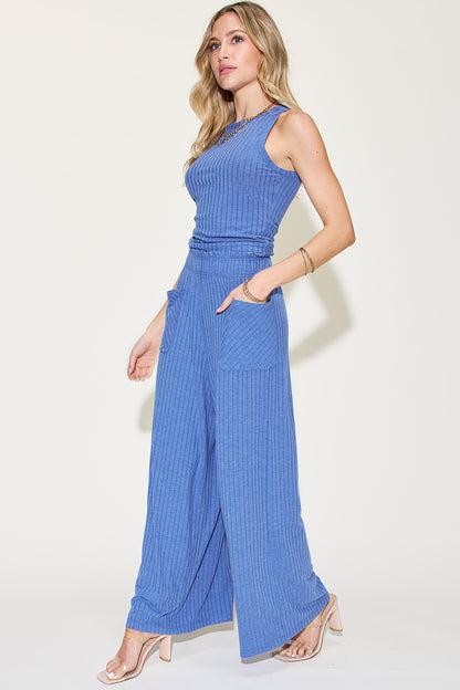 Basic Bae Full Size Ribbed Tank and Wide Leg Pants Set - UrbanEthereal
