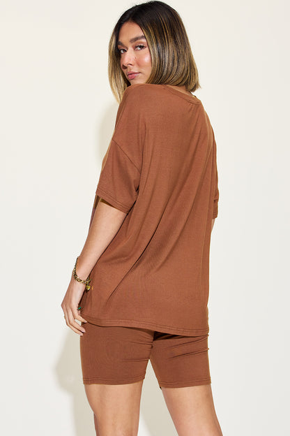 Basic Bae Full Size V-Neck Drop Shoulder T-Shirt and Shorts Set - UrbanEthereal
