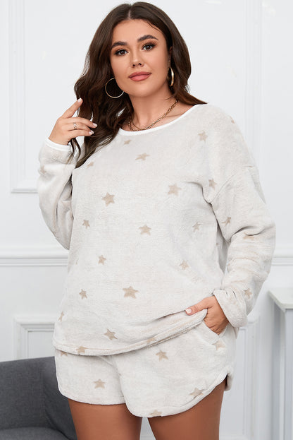 Plus Size Star Dropped Shoulder Top and Shorts Lounge Set - UrbanEthereal