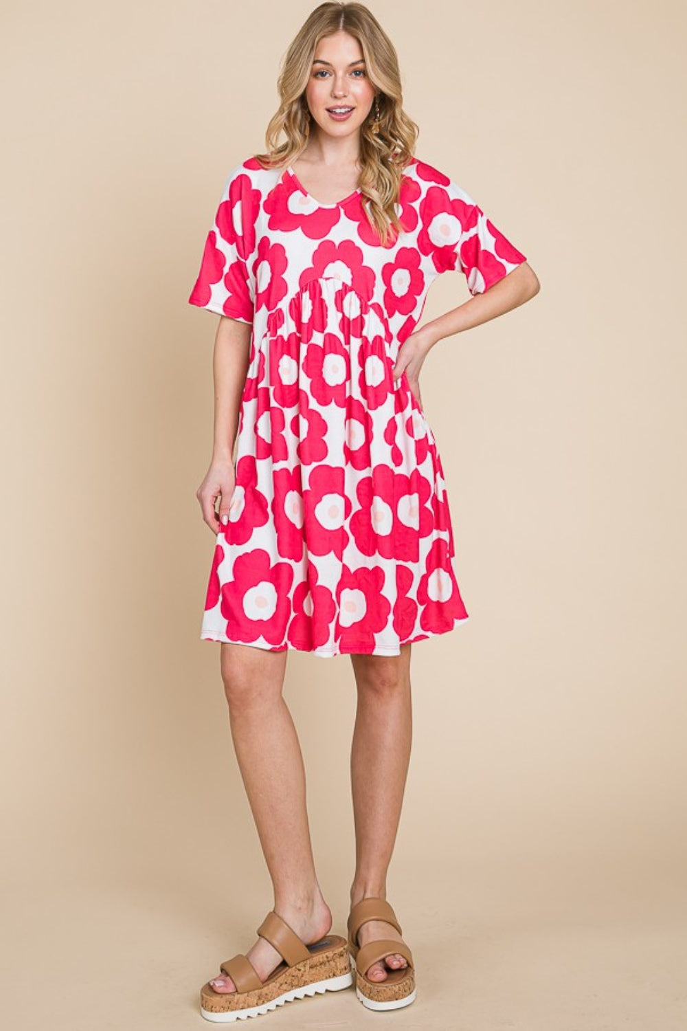BOMBOM Flower Print Ruched Dress - UrbanEthereal