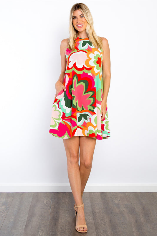 Be Stage Full Size Floral Sleeveless Mini Dress with Pockets - UrbanEthereal