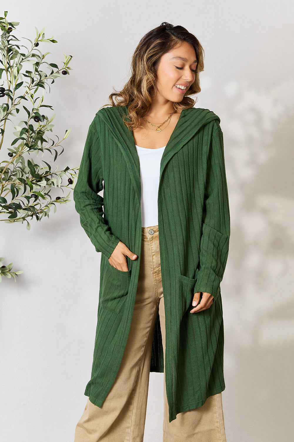 Basic Bae Full Size Hooded Sweater Cardigan - UrbanEthereal
