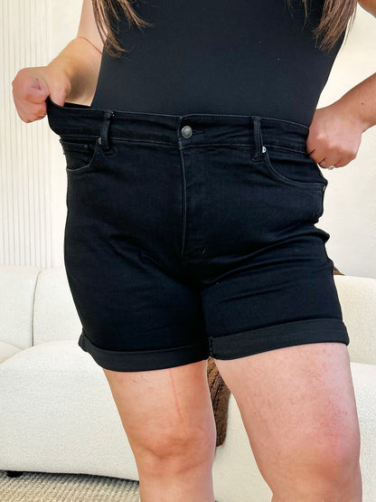 Judy Blue Full Size High Waist Tummy Control Cuffed Denim Shorts - UrbanEthereal