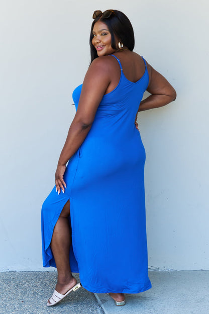 Ninexis Good Energy Full Size Cami Side Slit Maxi Dress in Royal Blue - UrbanEthereal