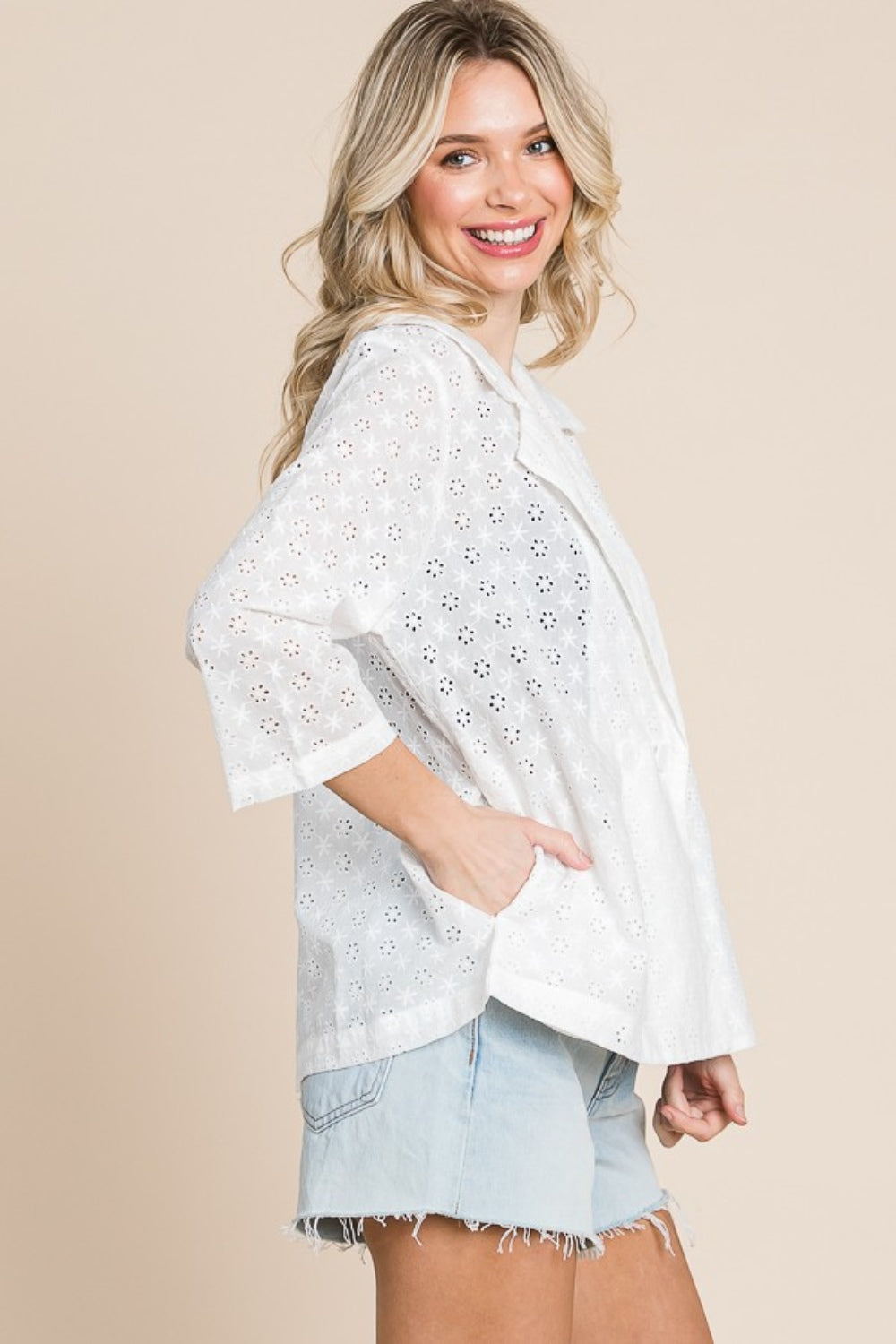 Culture Code Double Breasted Eyelet Jacket with Pockets - UrbanEthereal