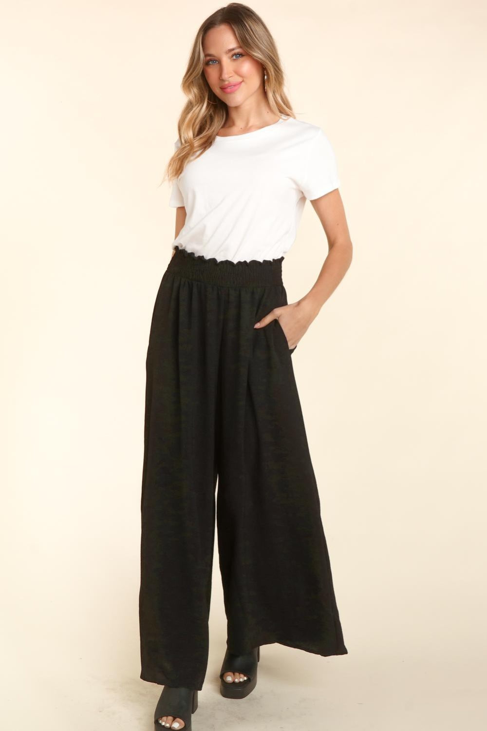 Haptics Elastic Waist Wide Leg Pants with Pockets - UrbanEthereal