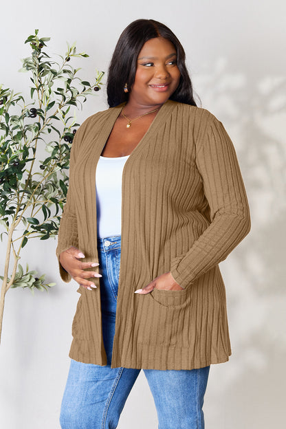 Basic Bae Full Size Ribbed Open Front Cardigan with Pockets - UrbanEthereal