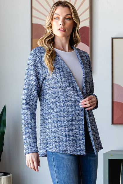 Heimish Full Size Houndstooth Tweed Open Front Blazer - UrbanEthereal