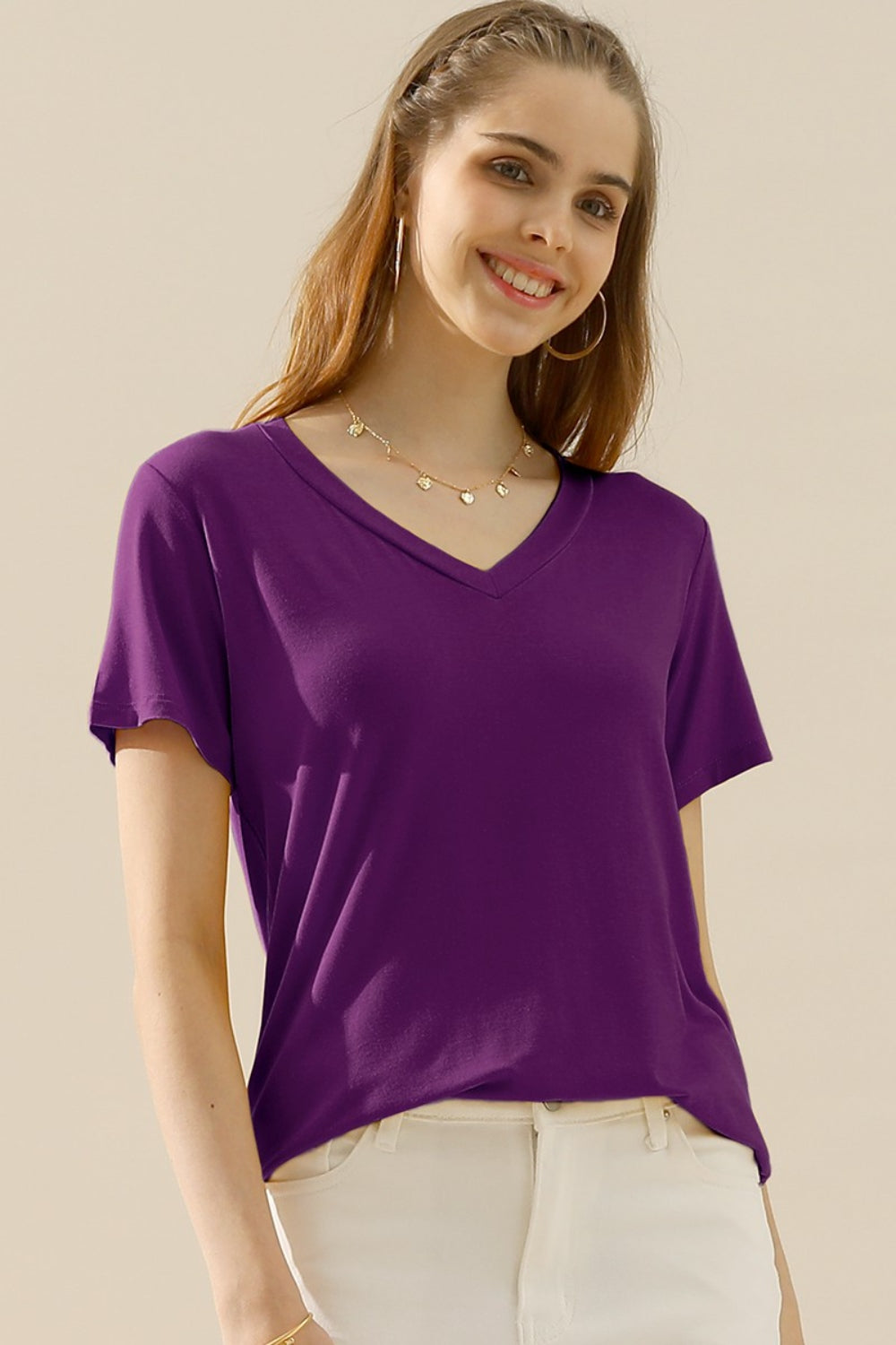Ninexis Full Size V-Neck Short Sleeve T-Shirt - UrbanEthereal