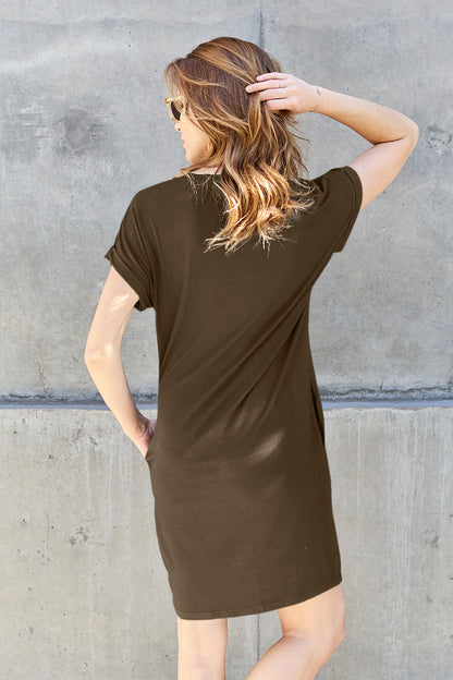 Basic Bae Full Size Round Neck Short Sleeve Dress with Pockets - UrbanEthereal