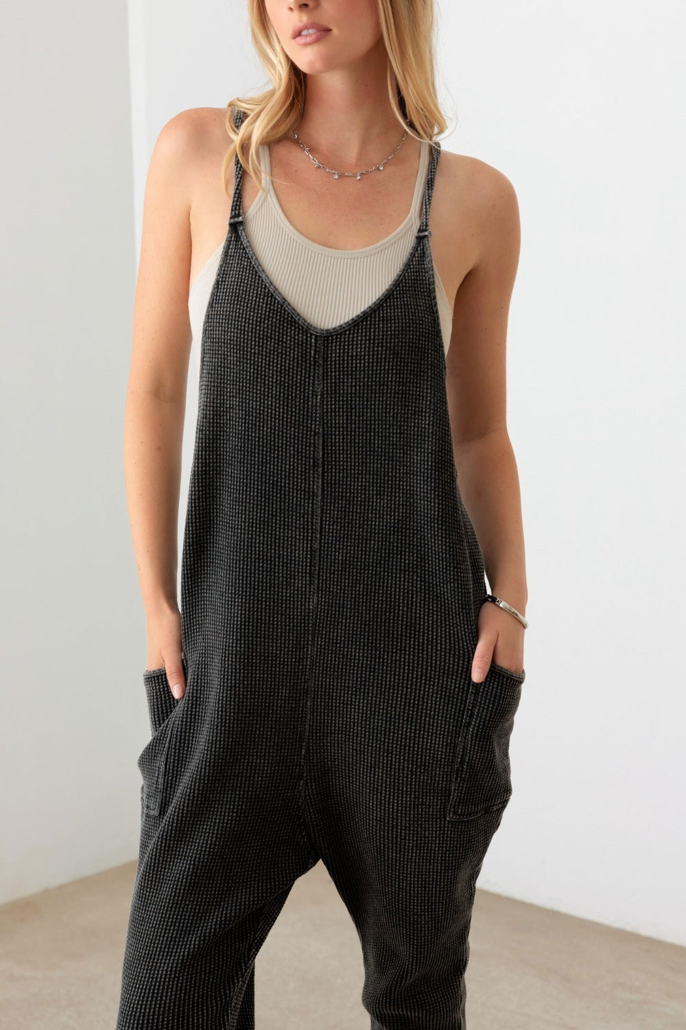 Le Lis Waffle Knit Side Pocket Jumpsuit - UrbanEthereal