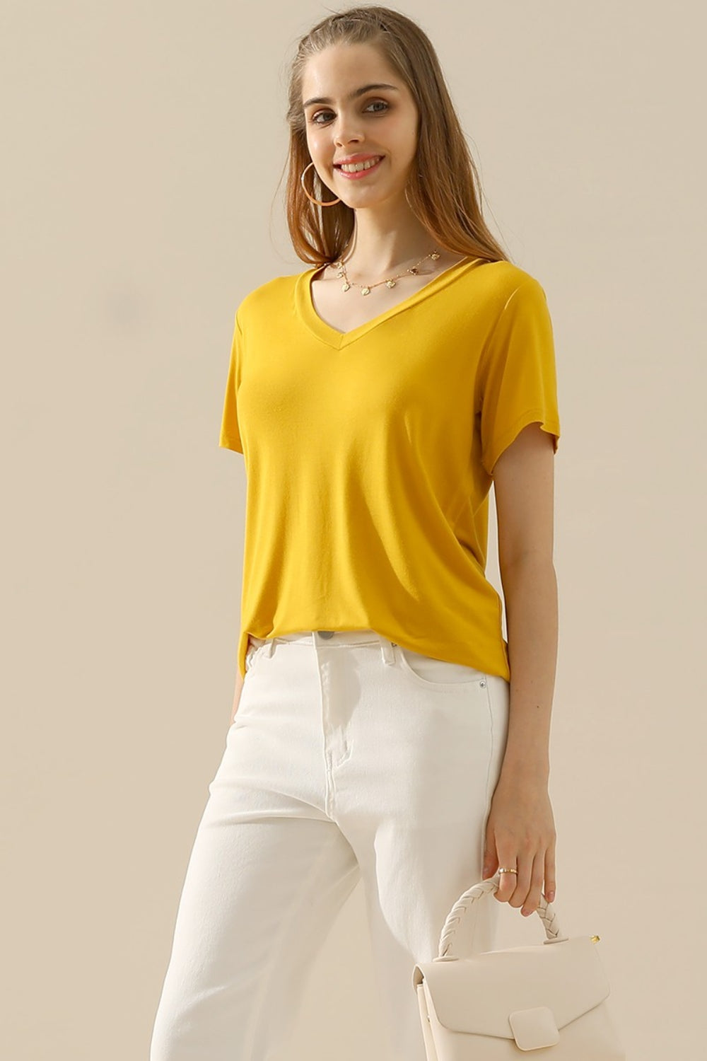 Ninexis Full Size V-Neck Short Sleeve T-Shirt - UrbanEthereal